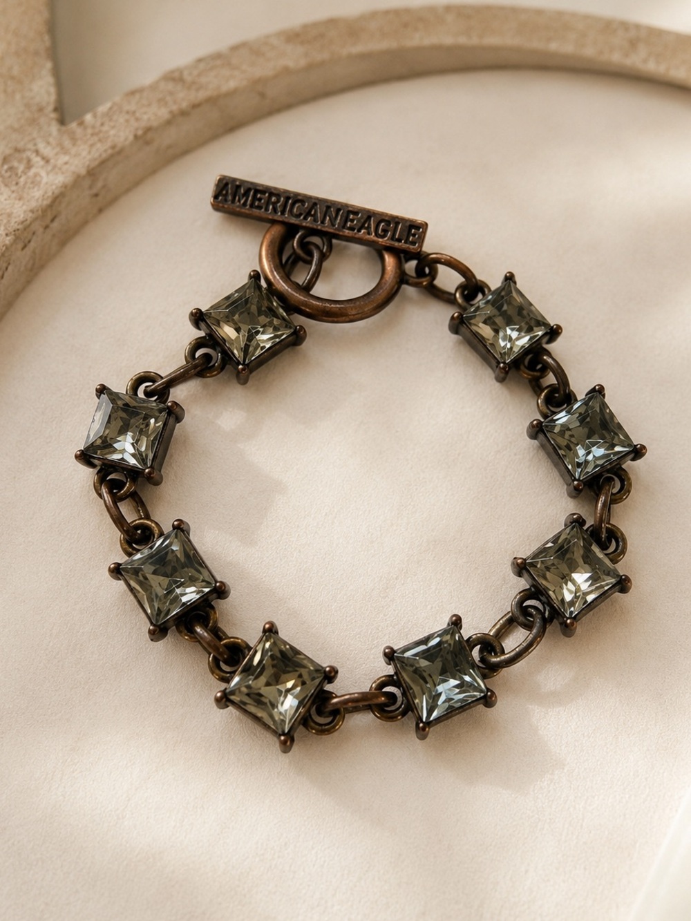 American Eagle Smoky Gray Crystal Link Bracelet Vintage Grunge Goth Fairy‎ Style